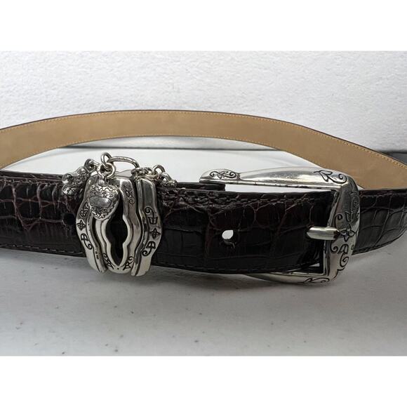 Brighton Accessories - Brighton Womens Belt lot of 2 Brown Faux Alligator, Silver Buckle Charms Cute